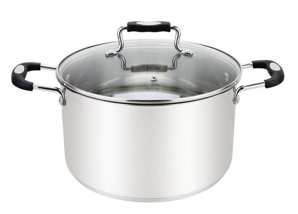 Millvado - Urban, Stock Pot with Glass Lid, Silicone Handles, 18/10 SS,  6 qt Assorted Colors