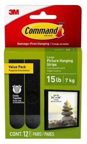 Command 15 Lb Black Picture Hanging Strips,  12 Pairs