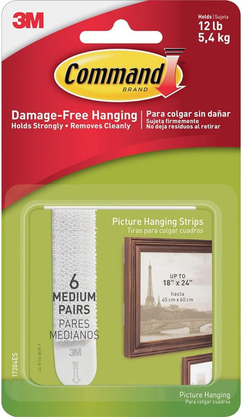 Command Hanging Strips,Med. Picture,Holds 3lbs.,6 Set/PK