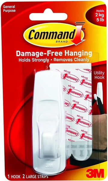 Command Large Utility Hook, White, 1-Hook, 2-Strips