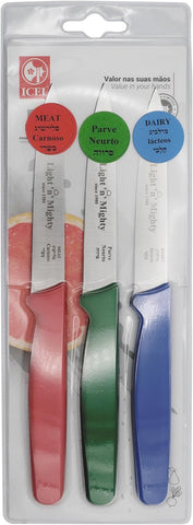 Light 'n' Mighty Paring Knives Set – Straight Paring Knife Set of 3 – Stainless Steel Kitchen Paring Knives – Small Kitchen Knives – 4-inch Blade Blue, Green, Red, Dairy, Meat, Parve.