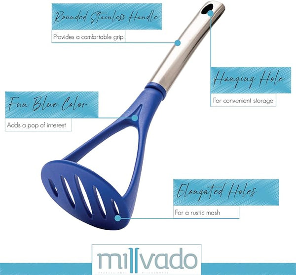Millvado - Nylon Utensils SS Handle, Potato Masher, 11'' Assorted Colors