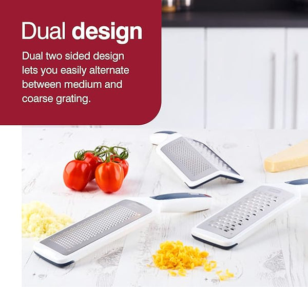 Zyliss Smooth Glide Dual Grater - Dual Two-Sided Cheese Grater for Medium and Coarse Grating - Kitchen Grater for Chocolate, Ginger, Nutmeg and Hard Cheeses - Dishwasher Safe - White