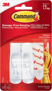 Command Reusable Adhesive Hooks, Medium, Holds 3 lb., 2/PK