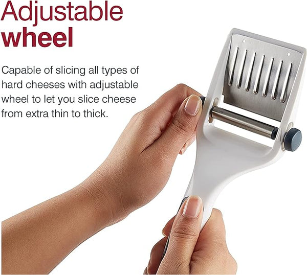 Zyliss Dial & Slice Cheese Slicer - Adjustable, Handheld Cheese Slicer with Stainless Steel Edge and Ergonomic Handle White