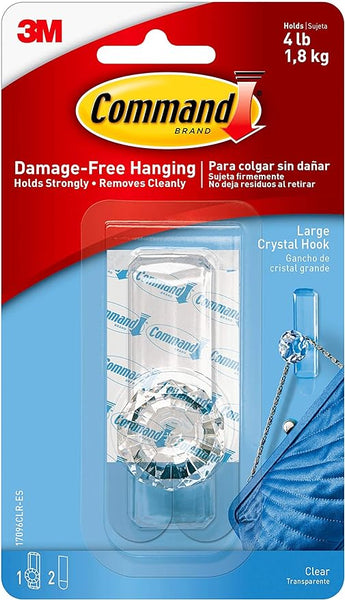 Command Clear Large Crystal Hook, 1 Hook, 2 Strips/Pack