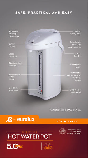 EUROLUX ELECTRIC HOT WATER POT 5.0 QT