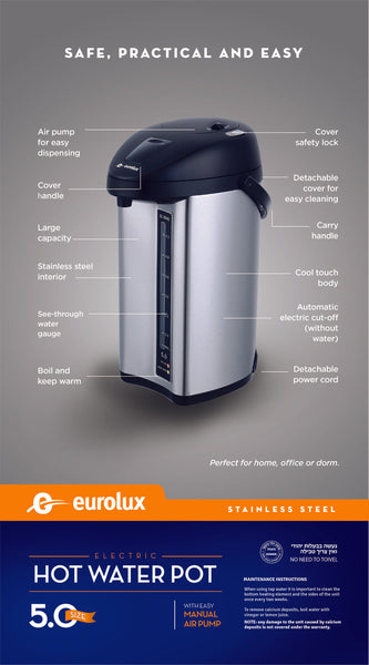 EUROLUX ELECTRIC HOT WATER POT 5.0 QT