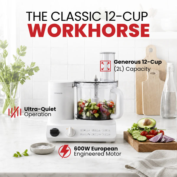 Kenwood FDP10.3020 12-Cup Food Processor | Ultra-Quiet 10-in-1 European System with Traditional Kugel Blade & Citrus Juicer