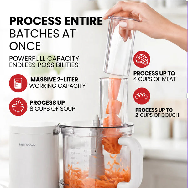 Kenwood FDP10.3020 12-Cup Food Processor | Ultra-Quiet 10-in-1 European System with Traditional Kugel Blade & Citrus Juicer