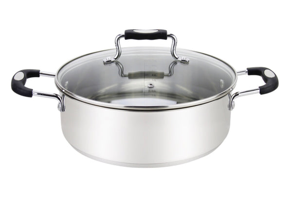 Millvado-Urban SS Low Casserole/W Glass Lid Silicone Handles, 5 Qt, 10.2'' X 3.5'' Assorted Colors