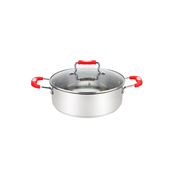 Millvado-Urban SS Low Casserole/W Glass Lid Silicone Handles, 3.5 Qt, 9.4'' X 3'' Assorted Colors